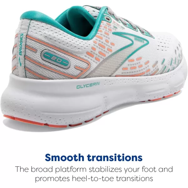 Brooks Womens Glycerin 20 Neutral Running ShoeOysterLatigo BayCoral