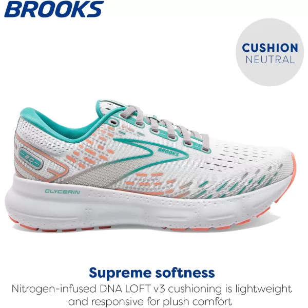 Brooks Womens Glycerin 20 Neutral Running ShoeOysterLatigo BayCoral