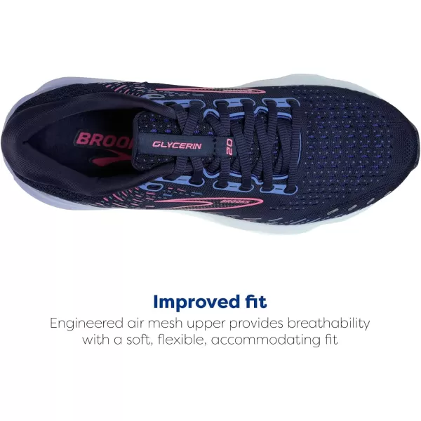 Brooks Womens Glycerin 20 Neutral Running ShoePeacoatBluePink