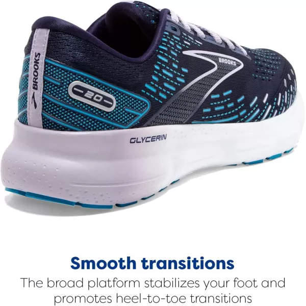 Brooks Womens Glycerin 20 Neutral Running ShoePeacoatOceanPastel Lilac