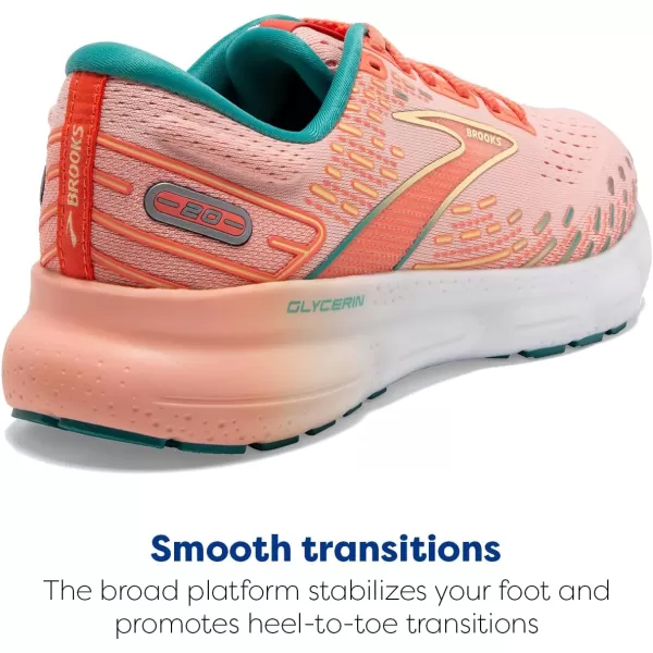 Brooks Womens Glycerin 20 Neutral Running ShoeTropical PeachFusion CoralLatigo Bay