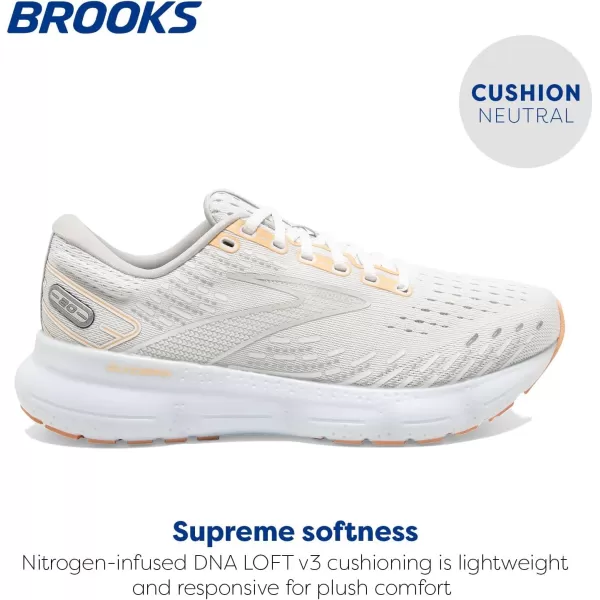 Brooks Womens Glycerin 20 Neutral Running ShoeWhiteGreyPeach