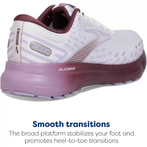 Brooks Womens Glycerin 20 Neutral Running ShoeWhiteOrchidLavender