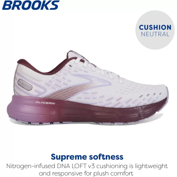 Brooks Womens Glycerin 20 Neutral Running ShoeWhiteOrchidLavender