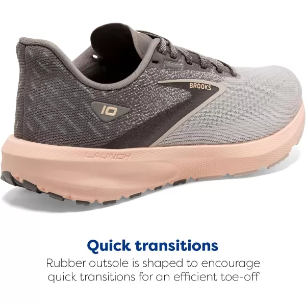 Brooks Womens Launch 10 Neutral Running ShoeGreyCrystal GreyPale Peach