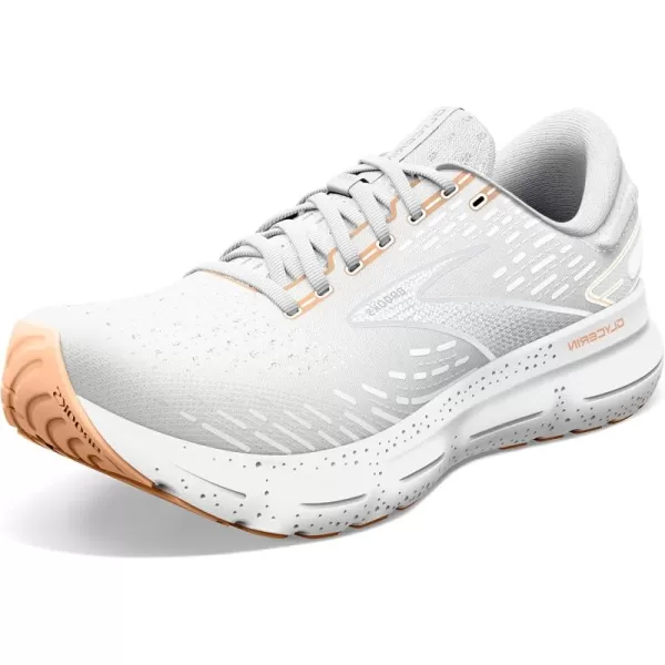 Brooks Womens Glycerin 20 Neutral Running ShoeWhiteGreyPeach