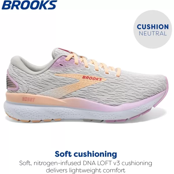 Brooks Womens Ghost 16 Running ShoeGreyOrchidPeach