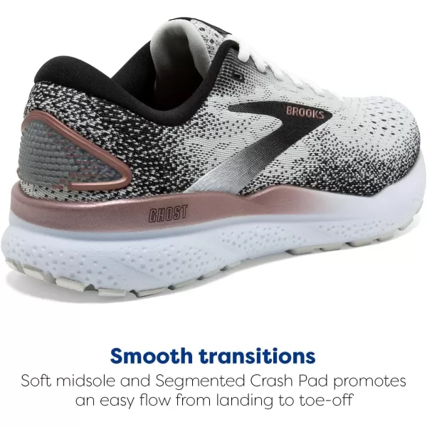Brooks Womens Ghost 16 Running ShoeWhiteBlackRose Gold