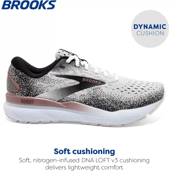 Brooks Womens Ghost 16 Running ShoeWhiteBlackRose Gold