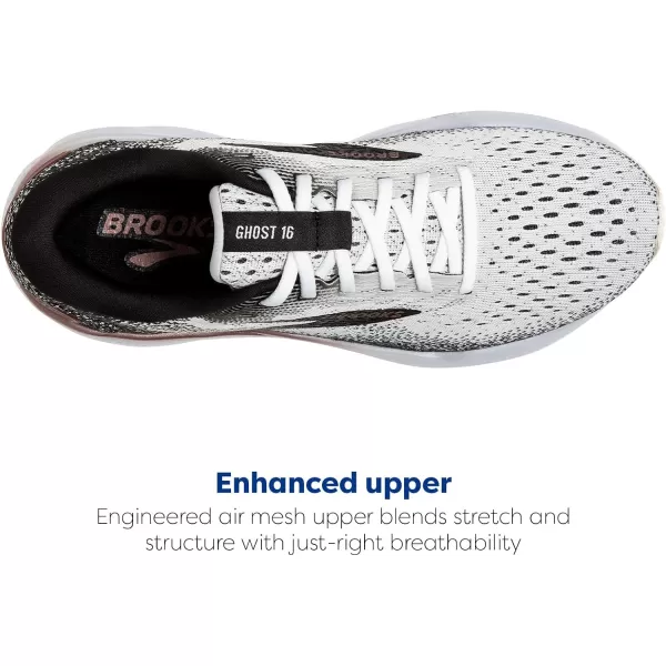 Brooks Womens Ghost 16 Running ShoeWhiteBlackRose Gold