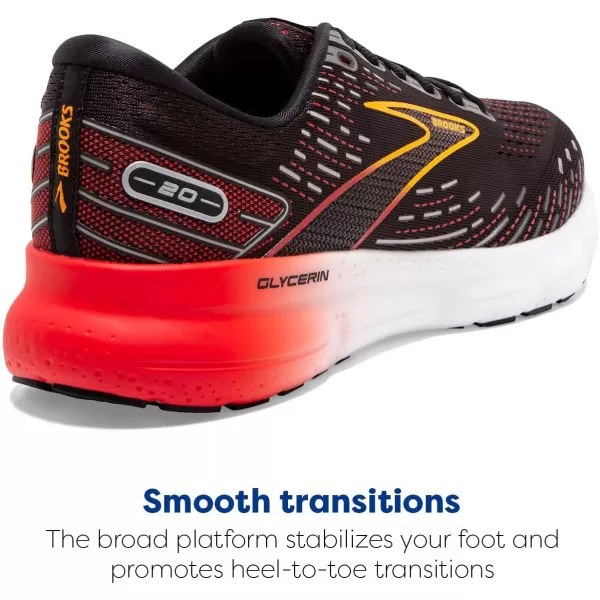 imageBrooks Mens Glycerin 20 Running ShoeBlackBlackened PearlFiery Red