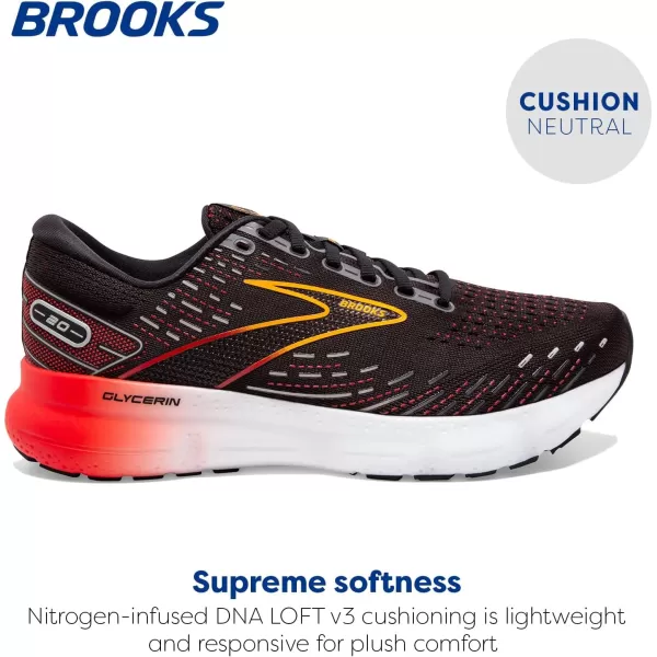 imageBrooks Mens Glycerin 20 Running ShoeBlackBlackened PearlFiery Red