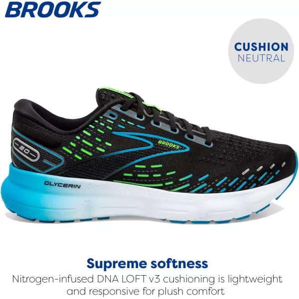 imageBrooks Mens Glycerin 20 Running ShoeBlackHawaiian OceanGreen