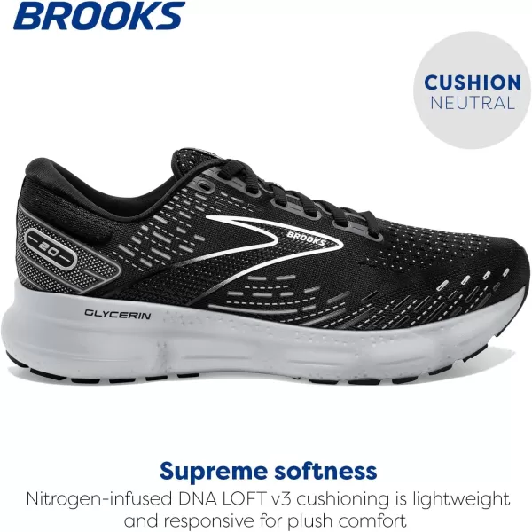 imageBrooks Mens Glycerin 20 Running ShoeBlackWhiteAlloy