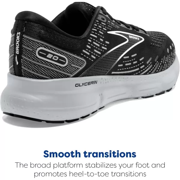 imageBrooks Mens Glycerin 20 Running ShoeBlackWhiteAlloy