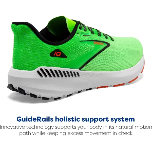 imageBrooks Mens Launch GTS 10 Running ShoeGreen GeckoRed OrangeWhite