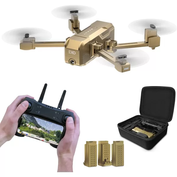 EXO Scout  Drone with Camera for Adults or Kids Drone Kit with 2 Batteries Free Carry Case HD 1080p Video 3 Speeds Auto TakeOffLand Intelligent AI Modes ampamp MoreGold