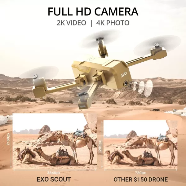EXO Scout  Drone with Camera for Adults or Kids Drone Kit with 2 Batteries Free Carry Case HD 1080p Video 3 Speeds Auto TakeOffLand Intelligent AI Modes ampamp MoreGold