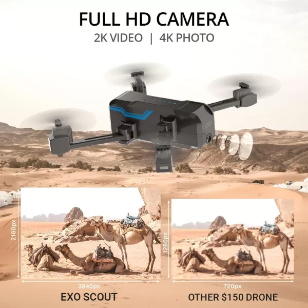 EXO Scout  Drone with Camera for Adults or Kids Drone Kit with 2 Batteries Free Carry Case HD 1080p Video 3 Speeds Auto TakeOffLand Intelligent AI Modes ampamp MoreBlack