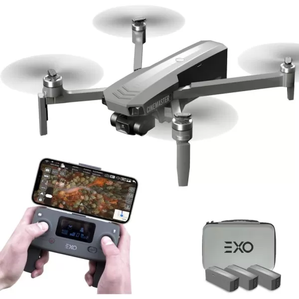 EXO CINEMASTER 24K UHD Camera Drone  28 Minute Flight Time 11MP Photo 4K Professional 3 Axis Gimbal GPS Drone Slow Motion Auto Return Home ampamp More 3 Batteries3 Batteries