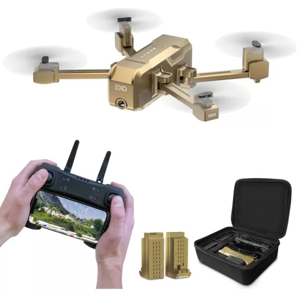 EXO Scout  Drone with Camera for Adults or Kids Drone Kit with 2 Batteries Free Carry Case HD 1080p Video 3 Speeds Auto TakeOffLand Intelligent AI Modes ampamp MoreGold