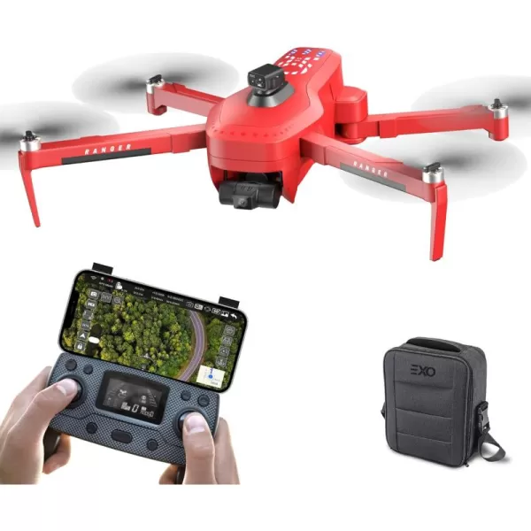 EXO X7 Ranger Plus  High End Camera Drone for Adults Long Battery ampamp Range 4K Camera 3 Axis Gimbal Obstacle Avoidance 27MPH Speed Powerful ampamp Playful Drone with Camera and GPS Return to Home 1 Battery USA RedUSA Red