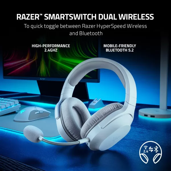 Razer Barracuda X Wireless Gaming ampamp Mobile Headset PC PlayStation Switch Android iOS 24GHz Wireless  Bluetooth  Lightweight  40mm Drivers  Detachable Mic  50 Hr Battery  Quartz PinkWhite