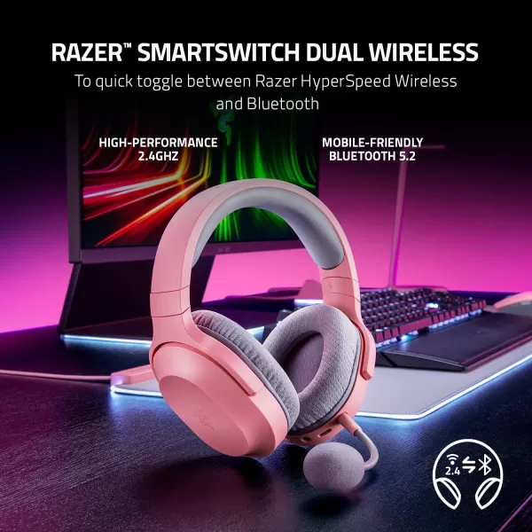 Razer Barracuda X Wireless Gaming ampamp Mobile Headset PC PlayStation Switch Android iOS 24GHz Wireless  Bluetooth  Lightweight  40mm Drivers  Detachable Mic  50 Hr Battery  Quartz PinkPink