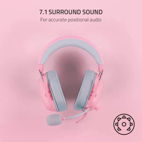 Razer BlackShark V2 X Wired Gaming Headset with 71 Surround Sound 50mm Drivers Noise Cancelling MicQuartz Pink