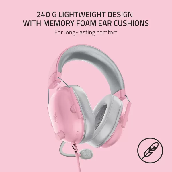 Razer BlackShark V2 X Wired Gaming Headset with 71 Surround Sound 50mm Drivers Noise Cancelling MicQuartz Pink