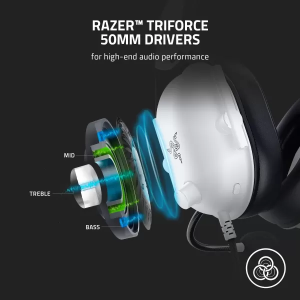 Razer BlackShark V2 X Wired Gaming Headset with 71 Surround Sound 50mm Drivers Noise Cancelling MicWhite
