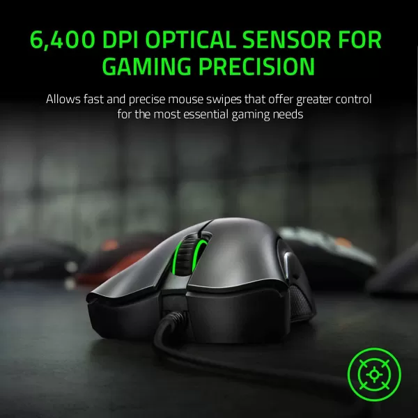 Razer DeathAdder Essential Gaming Mouse 6400 DPI Optical Sensor  5 Programmable Buttons  Mechanical Switches  Rubber Side Grips  Classic BlackClassic Black