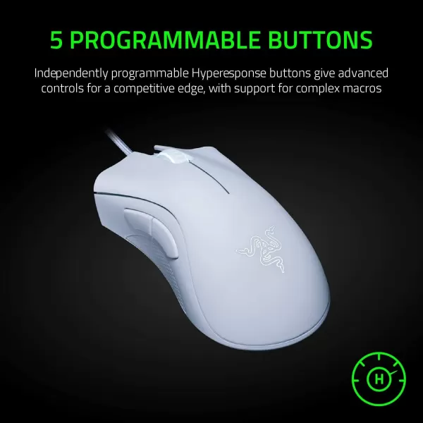 Razer DeathAdder Essential Gaming Mouse 6400 DPI Optical Sensor  5 Programmable Buttons  Mechanical Switches  Rubber Side Grips  Classic BlackMercury White
