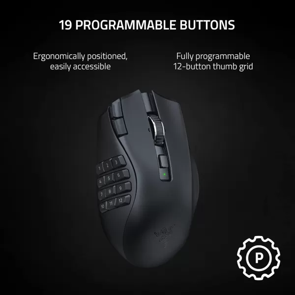 Razer Naga V2 HyperSpeed Wireless MMO Gaming Mouse 19 Programmable Buttons  HyperScroll Technology  Focus Pro 30K Optical Sensor  Mechanical Mouse Switches Gen2  Up to 400 Hr Battery LifeNaga V2 HyperSpeed