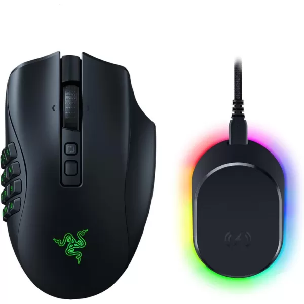Razer Naga V2 HyperSpeed Wireless MMO Gaming Mouse 19 Programmable Buttons  HyperScroll Technology  Focus Pro 30K Optical Sensor  Mechanical Mouse Switches Gen2  Up to 400 Hr Battery LifeMouse  Charging Dock