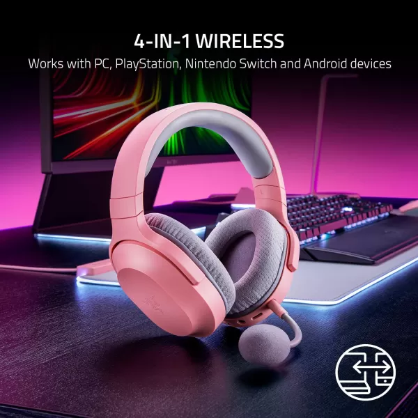 Razer Barracuda X Wireless MultiPlatform Gaming and Mobile Headset 2021 Model 250g Ergonomic Design  Detachable HyperClear Mic  20 Hr Battery  Compatible wPC PS5 Switch ampamp Android  BlackQuartz Pink