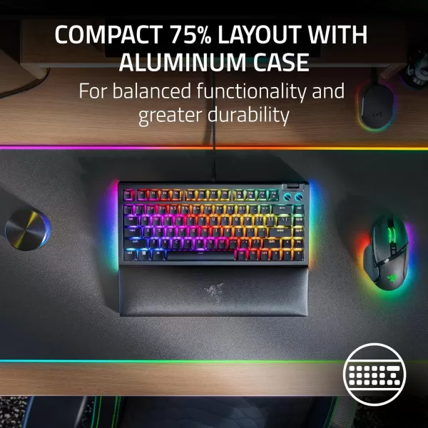 Razer BlackWidow V4 75 Mechanical Gaming Keyboard Hot Swappable Design  Compact ampamp Durable  Orange Tactile Switches  Chroma RGB  Roller ampamp Media Keys  Wrist Rest  Snap Tap  BlackBlack