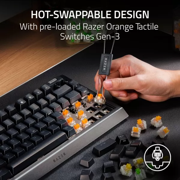 Razer BlackWidow V4 75 Mechanical Gaming Keyboard Hot Swappable Design  Compact ampamp Durable  Orange Tactile Switches  Chroma RGB  Roller ampamp Media Keys  Wrist Rest  Snap Tap  BlackBlack