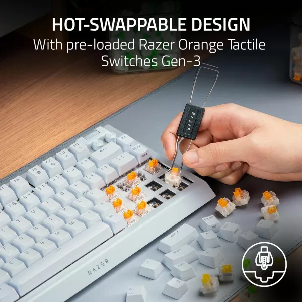 Razer BlackWidow V4 75 Mechanical Gaming Keyboard Hot Swappable Design  Compact ampamp Durable  Orange Tactile Switches  Chroma RGB  Roller ampamp Media Keys  Wrist Rest  Snap Tap  BlackWhite