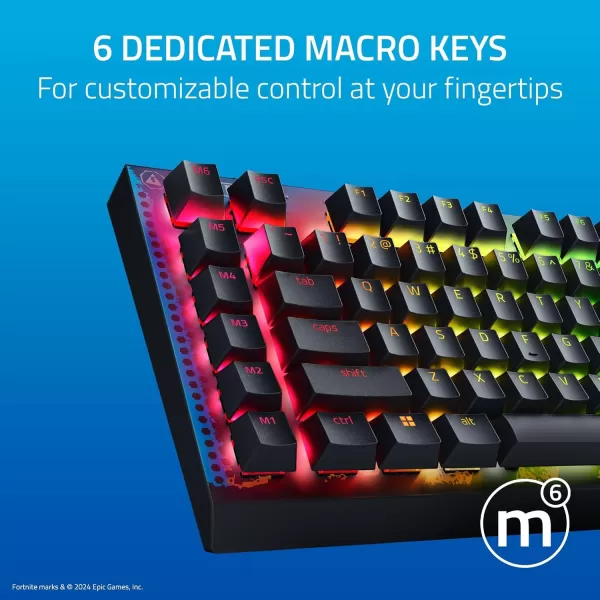 Razer BlackWidow V4 X Mechanical Gaming Keyboard Yellow Switches Linear ampamp Silent  6 Macro Keys  Chroma RGB  Doubleshot ABS Keycaps  Roller ampamp Media Keys  Snap TapFortnite Edition
