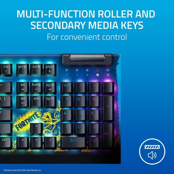 Razer BlackWidow V4 X Mechanical Gaming Keyboard Yellow Switches Linear ampamp Silent  6 Macro Keys  Chroma RGB  Doubleshot ABS Keycaps  Roller ampamp Media Keys  Snap TapFortnite Edition