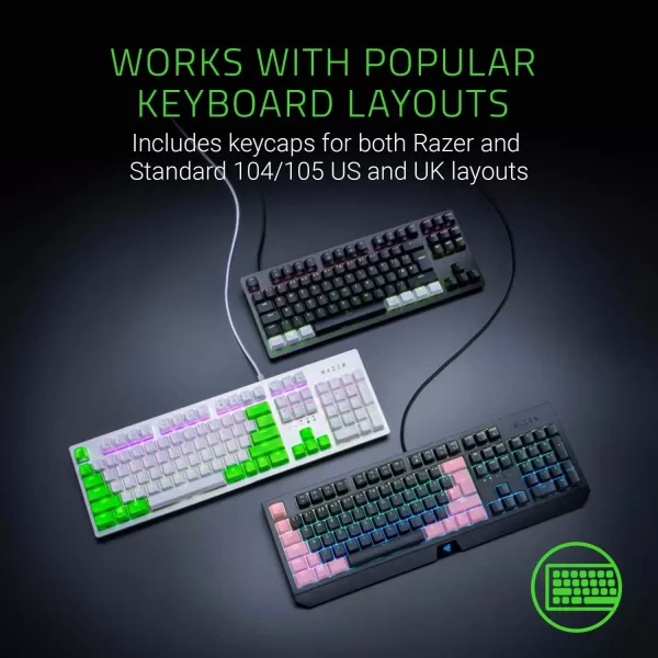 Razer Doubleshot PBT Keycap Upgrade Set for Mechanical ampamp Optical Keyboards Compatible with Standard 104105 US and UK layouts  Mercury WhiteMercury White