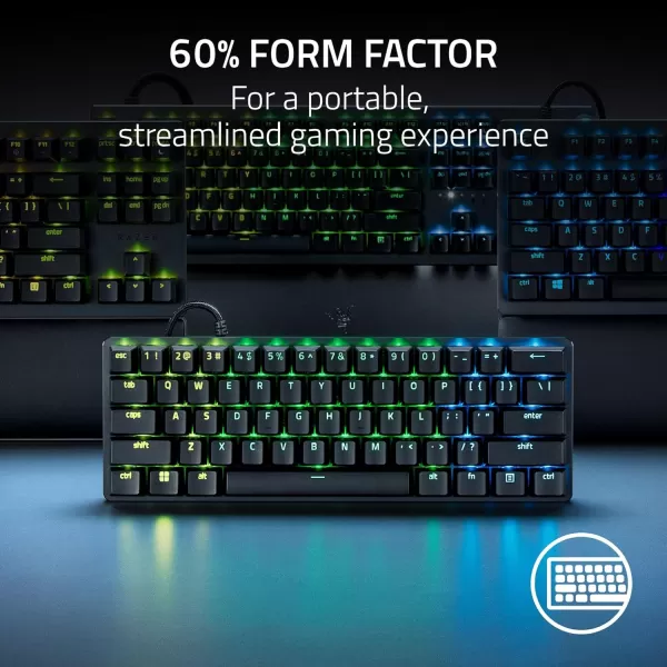 Razer Huntsman Mini 60 Gaming Keyboard Fast Keyboard Switches  Clicky Optical Switches  Chroma RGB Lighting  PBT Keycaps  Onboard Memory  Snap Tap  BlackClassic Black