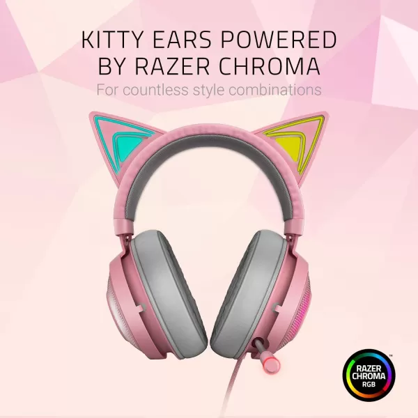 Razer Kraken Kitty RGB USB Gaming Headset THX 71 Spatial Surround Sound  Chroma RGB Lighting  Retractable Active Noise Cancelling Mic  Lightweight Aluminum Frame  for PC  Quartz PinkQuartz Pink