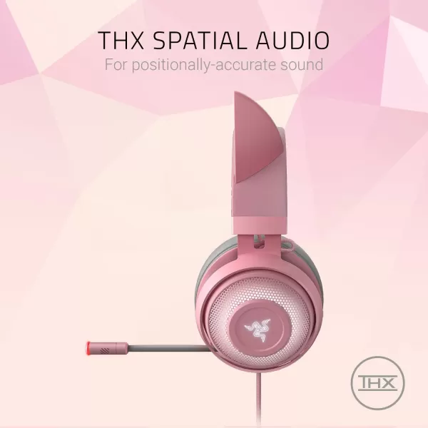 Razer Kraken Kitty RGB USB Gaming Headset THX 71 Spatial Surround Sound  Chroma RGB Lighting  Retractable Active Noise Cancelling Mic  Lightweight Aluminum Frame  for PC  Quartz PinkQuartz Pink