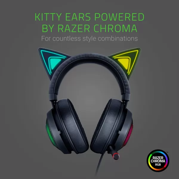 Razer Kraken Kitty RGB USB Gaming Headset THX 71 Spatial Surround Sound  Chroma RGB Lighting  Retractable Active Noise Cancelling Mic  Lightweight Aluminum Frame  for PC  Quartz PinkClassic Black