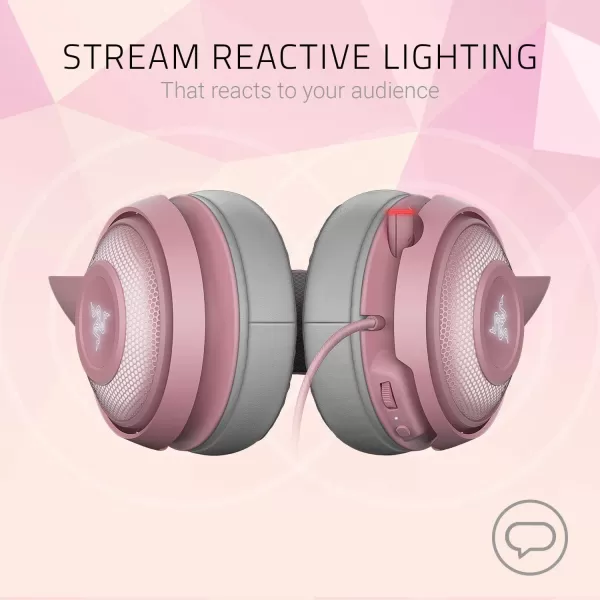 Razer Kraken Kitty RGB USB Gaming Headset THX 71 Spatial Surround Sound  Chroma RGB Lighting  Retractable Active Noise Cancelling Mic  Lightweight Aluminum Frame  for PC  Quartz PinkQuartz Pink