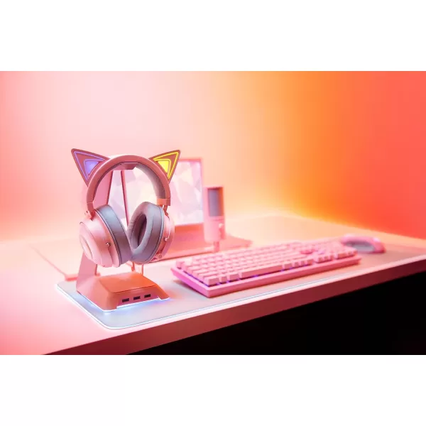 Razer Kraken Kitty RGB USB Gaming Headset THX 71 Spatial Surround Sound  Chroma RGB Lighting  Retractable Active Noise Cancelling Mic  Lightweight Aluminum Frame  for PC  Quartz PinkQuartz Pink