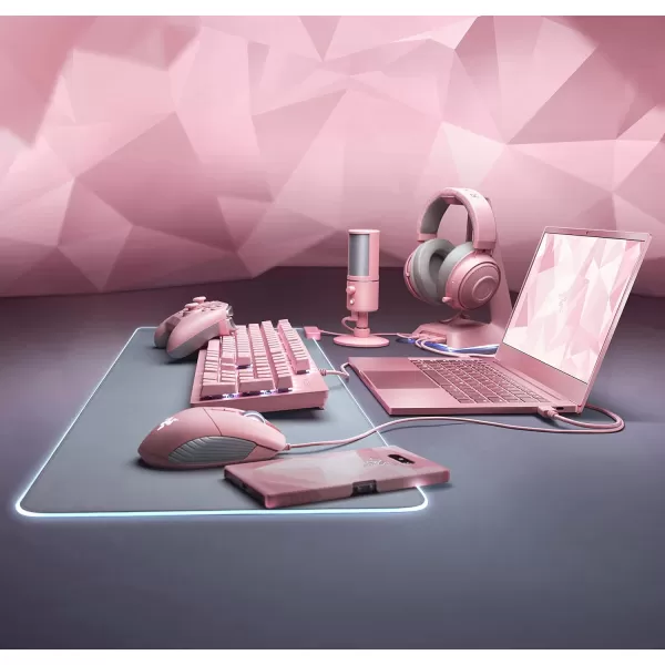 Razer Kraken Kitty RGB USB Gaming Headset THX 71 Spatial Surround Sound  Chroma RGB Lighting  Retractable Active Noise Cancelling Mic  Lightweight Aluminum Frame  for PC  Quartz PinkQuartz Pink