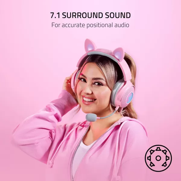 Razer Kraken Kitty V2 Pro Wired RGB Headset Interchangeable Ears Kitty Bear Bunny  Stream Reactive Lighting  Detachable HyperClear Cardioid Mic  50mm Drivers  71 Surround Sound  BlackQuartz Pink